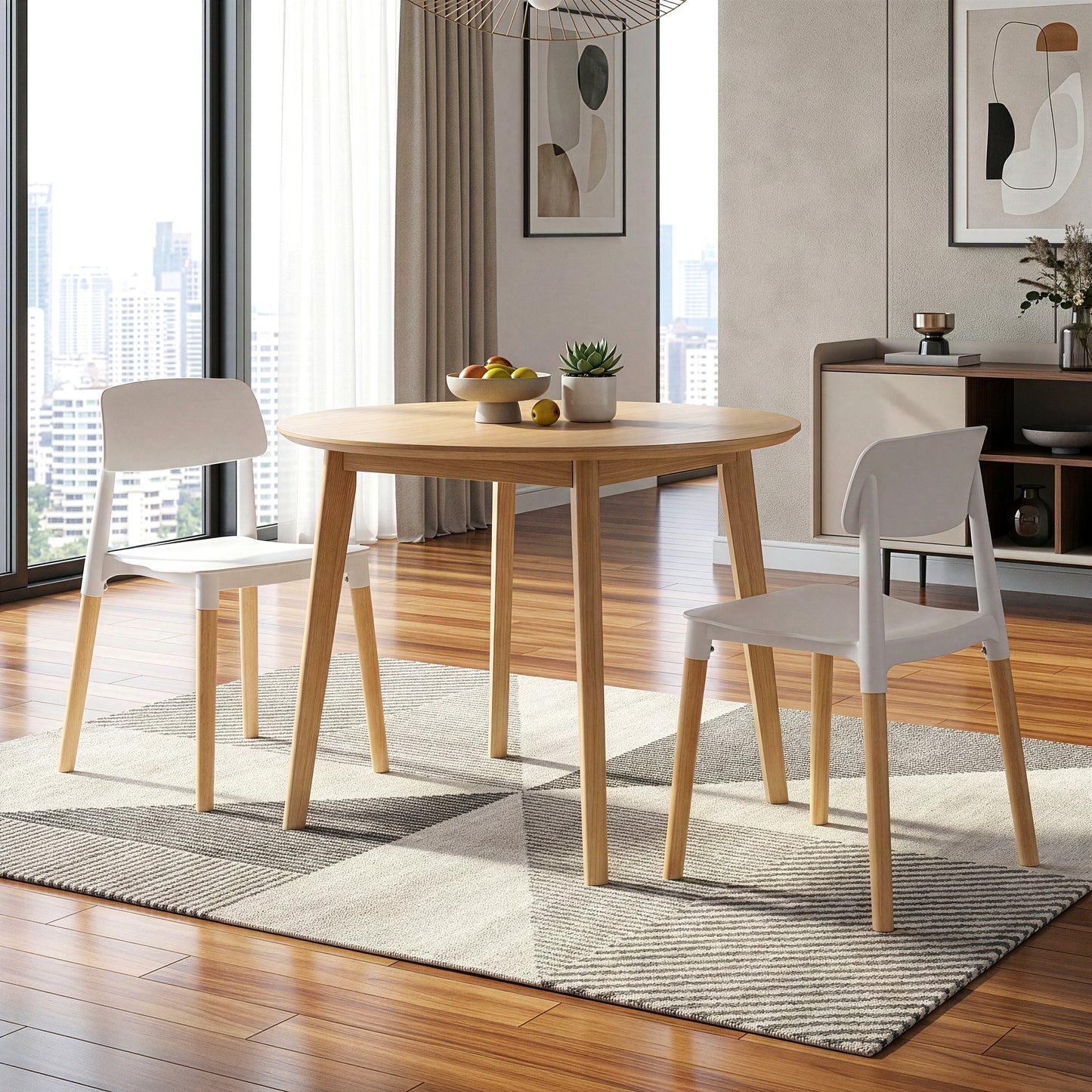Balta White Plastic Dining Chair with Wood Legs
