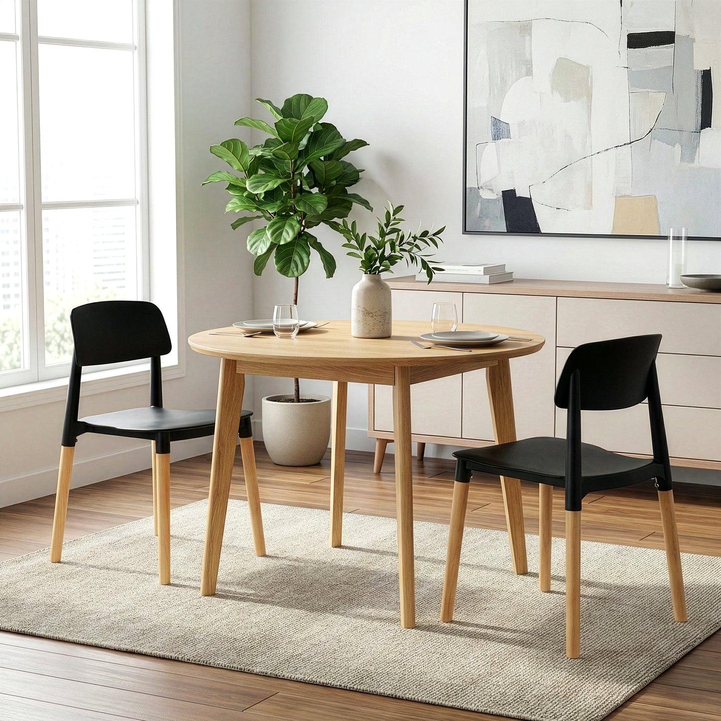 Balta Black Plastic Dining Chair with Wood Legs