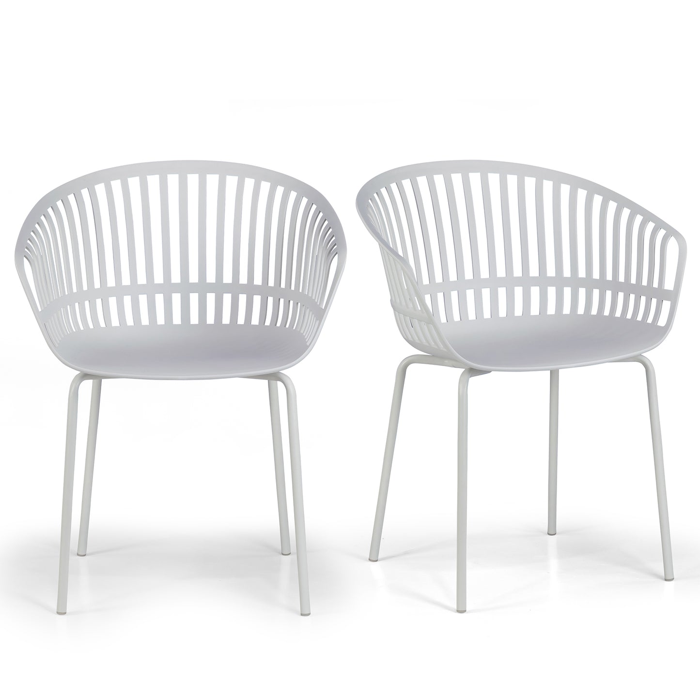 Set of 2 Barras White Plastic Dining Chair with Slatted Back and Iron Legs