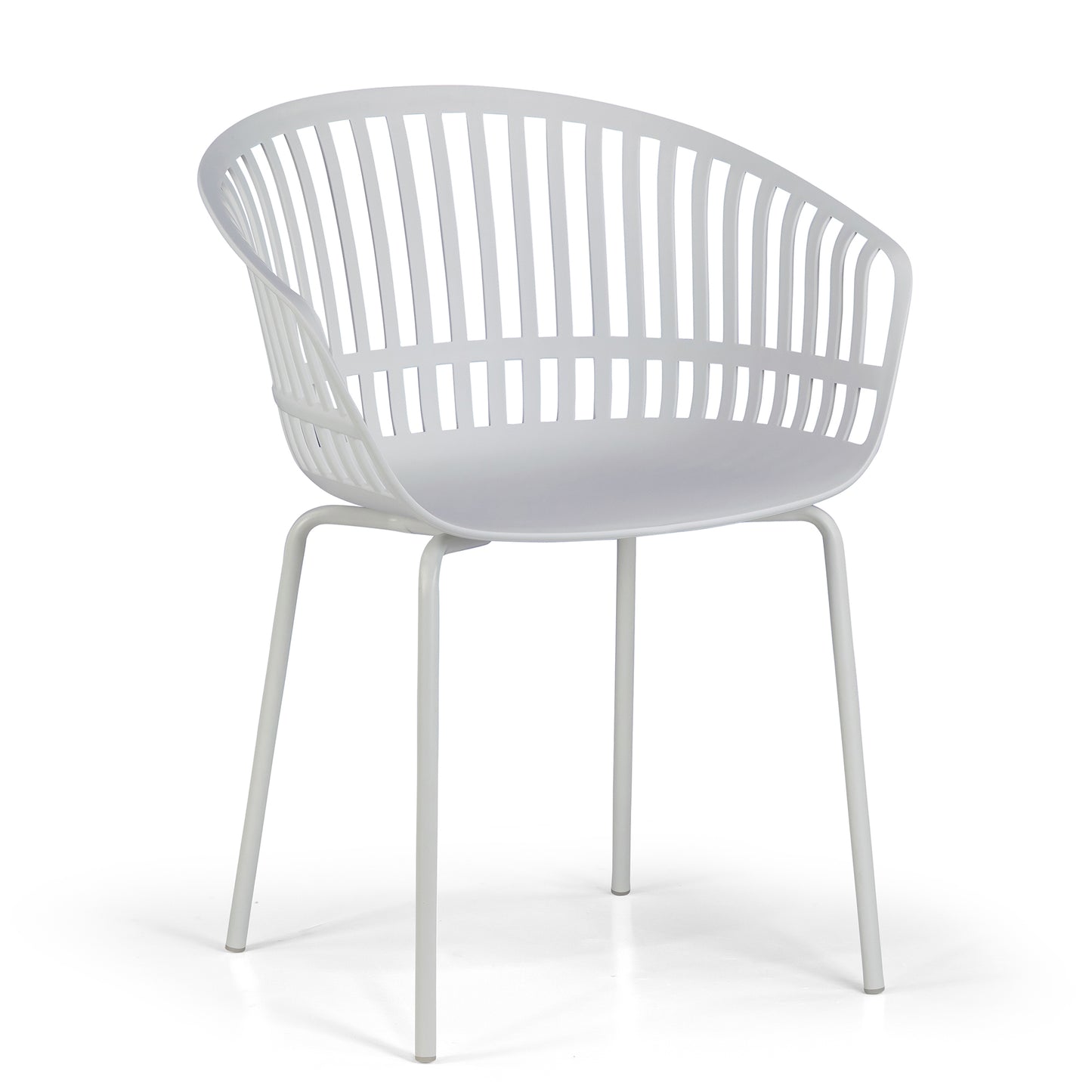 Set of 2 Barras White Plastic Dining Chair with Slatted Back and Iron Legs