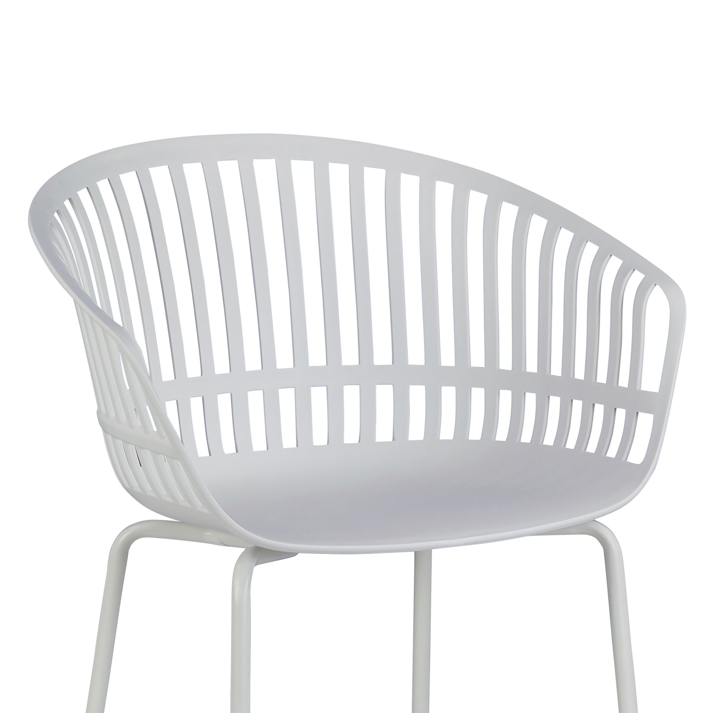 Set of 2 Barras White Plastic Dining Chair with Slatted Back and Iron Legs