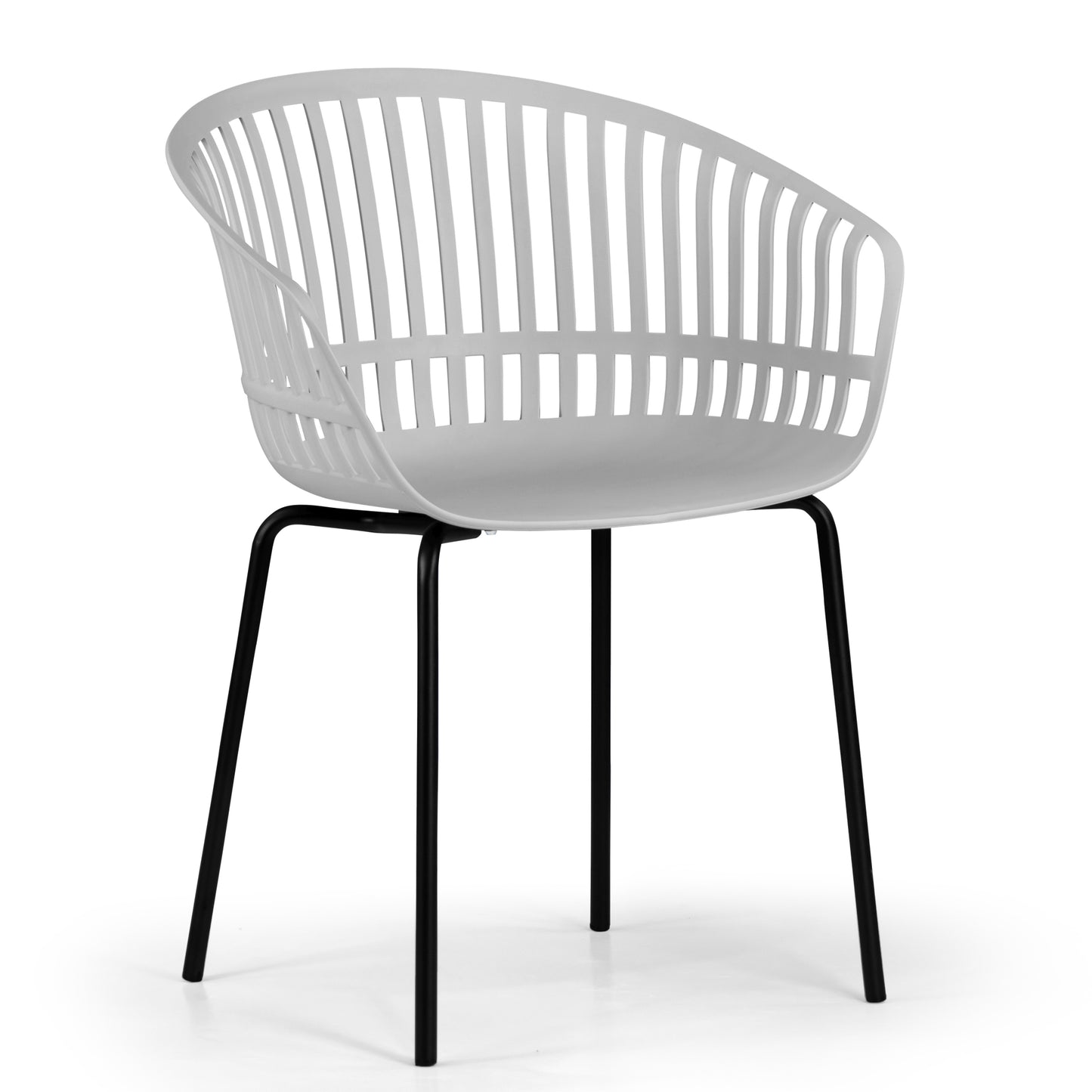 Set of 2 Barras White Plastic Dining Chair with Slatted Back and Black Iron Legs