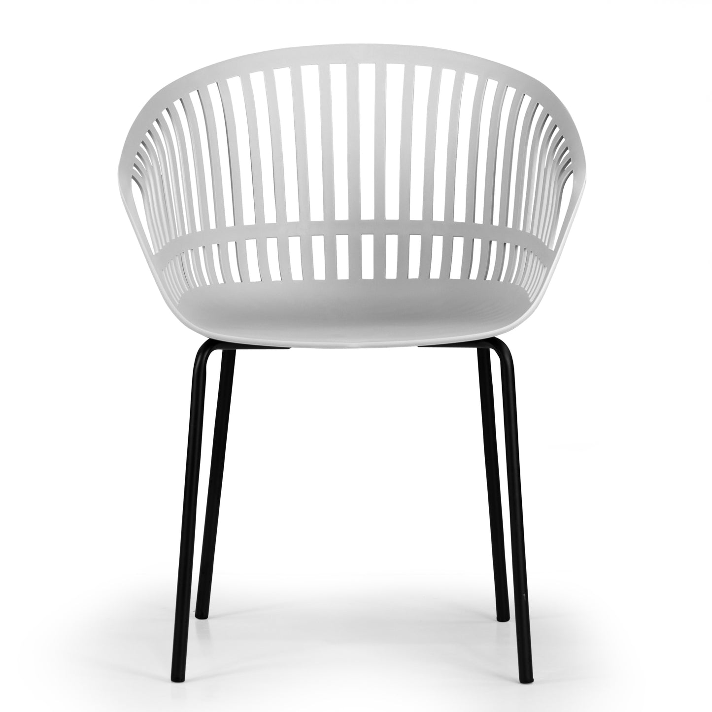Set of 2 Barras White Plastic Dining Chair with Slatted Back and Black Iron Legs