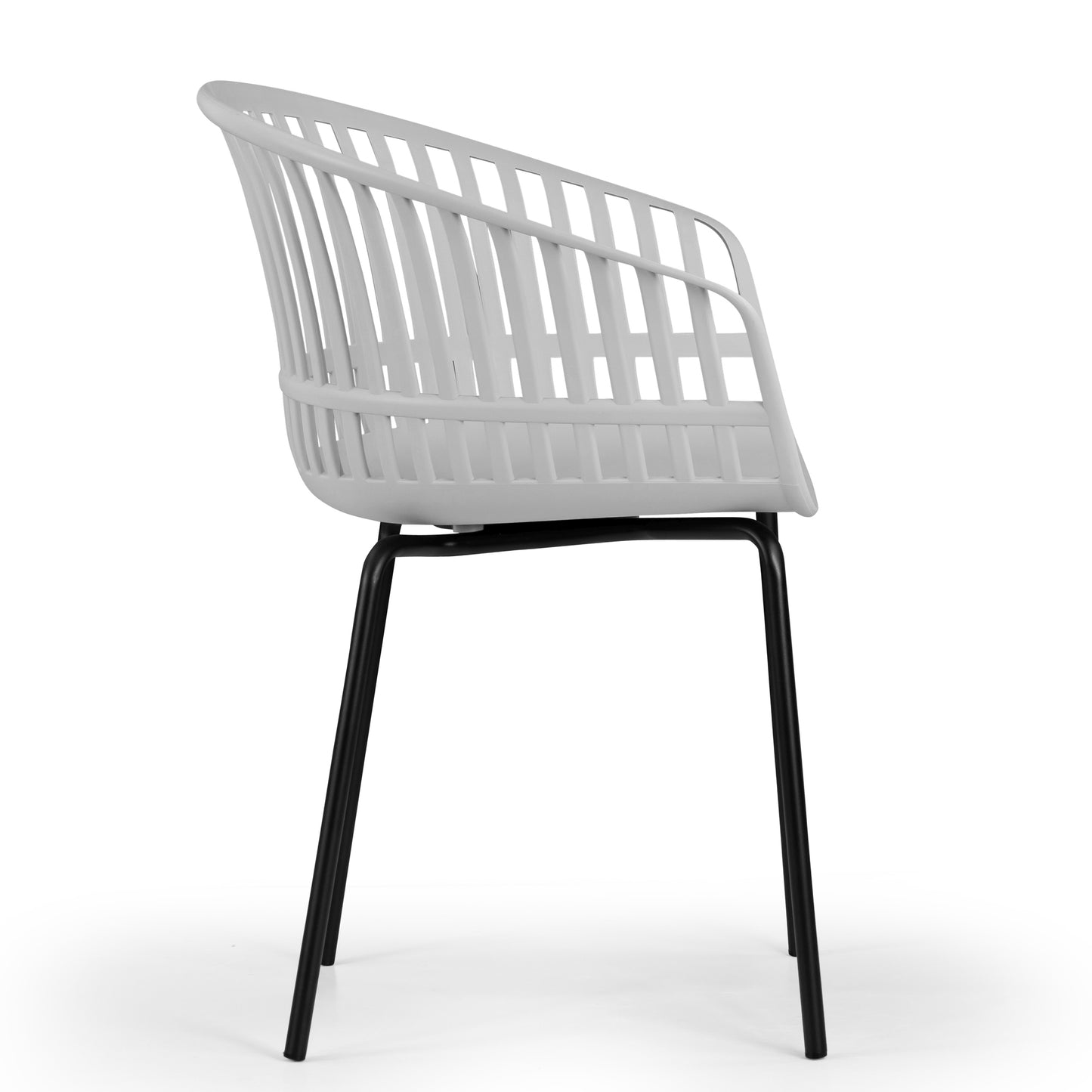 Set of 2 Barras White Plastic Dining Chair with Slatted Back and Black Iron Legs