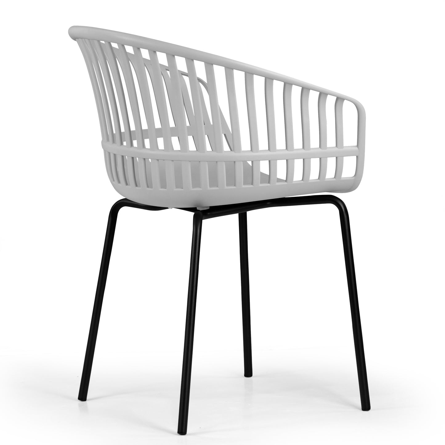 Set of 2 Barras White Plastic Dining Chair with Slatted Back and Black Iron Legs