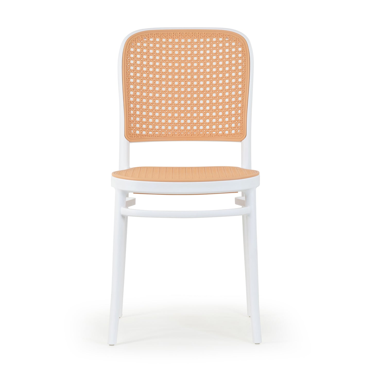 Set of 2 Balto White Plastic Dining Chair with Rattan Detail
