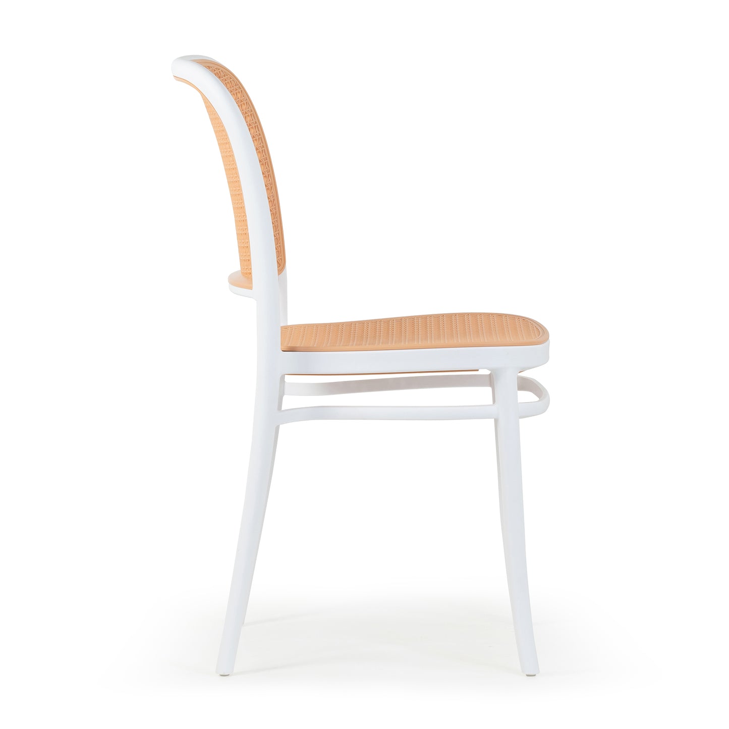Set of 2 Balto White Plastic Dining Chair with Rattan Detail