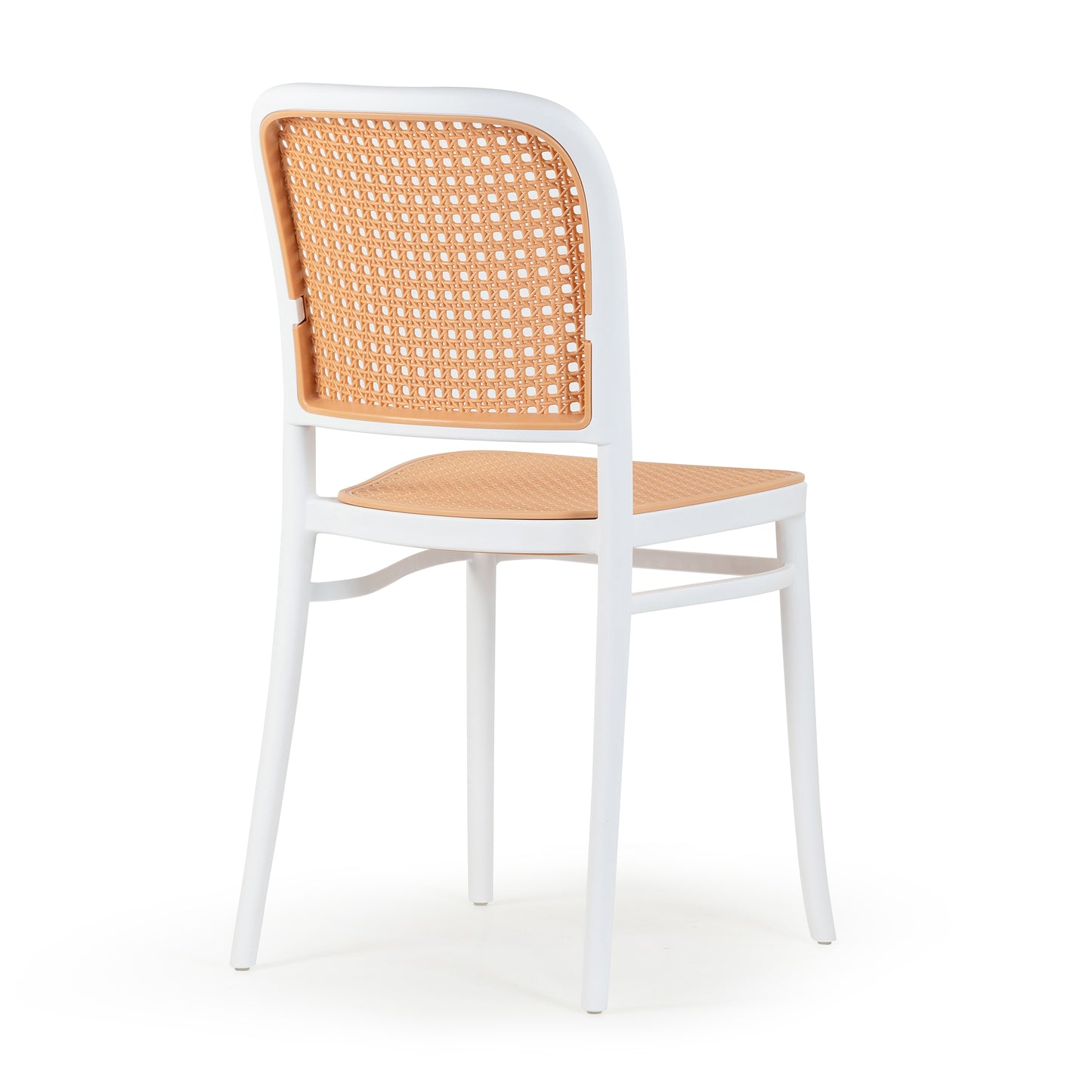 Set of 2 Balto White Plastic Dining Chair with Rattan Detail
