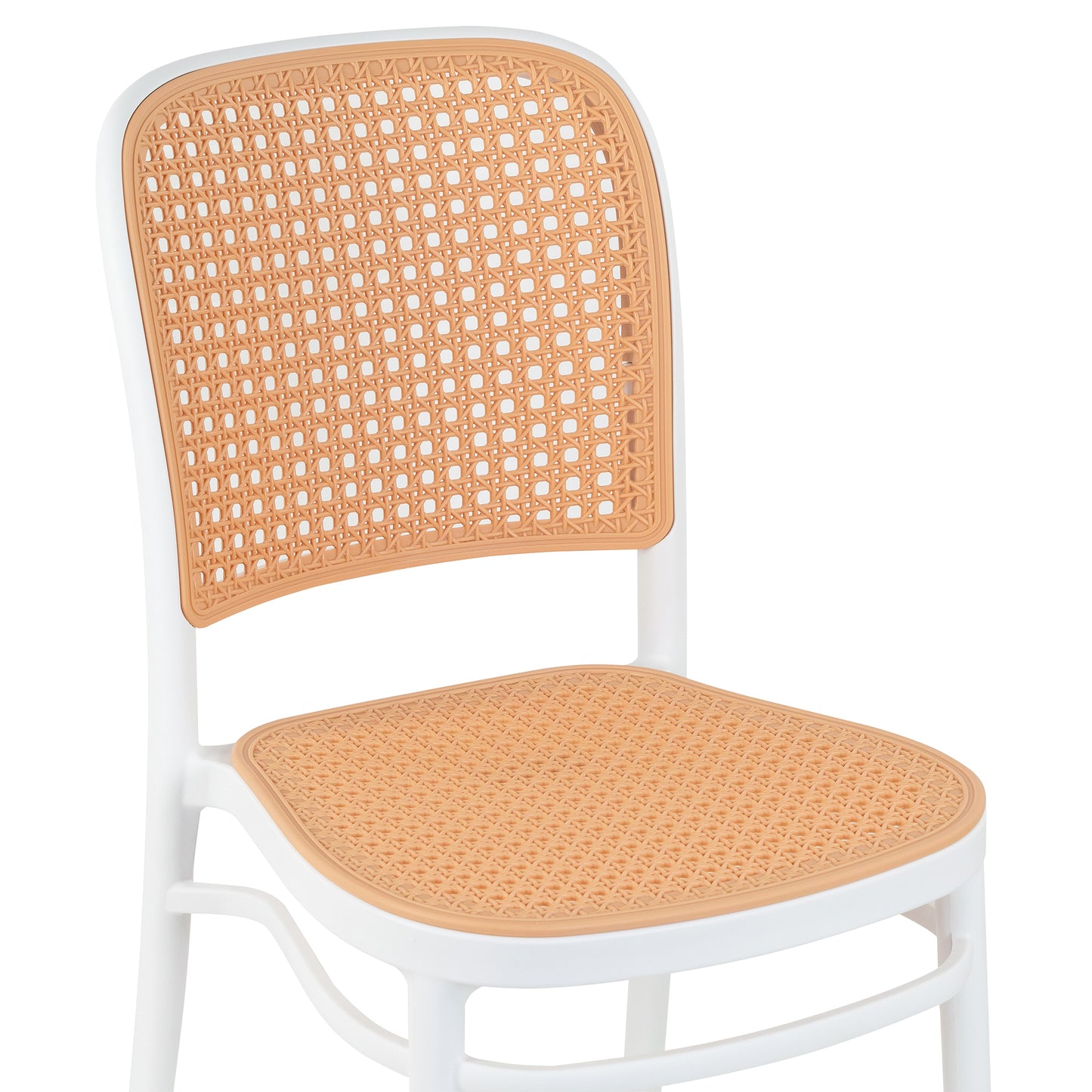 Set of 2 Balto White Plastic Dining Chair with Rattan Detail