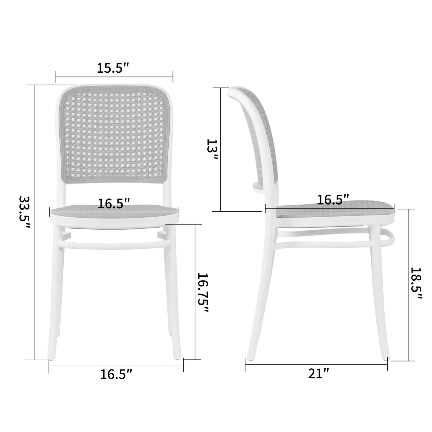 Set of 2 Balto White Plastic Dining Chair with Rattan Detail