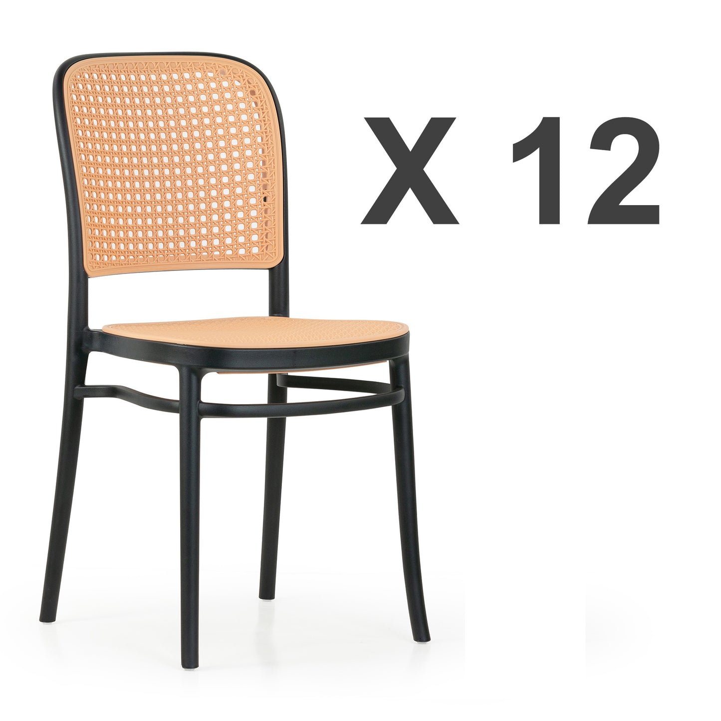 Set of 12 Balto Black Plastic Dining Chair with Rattan Detail