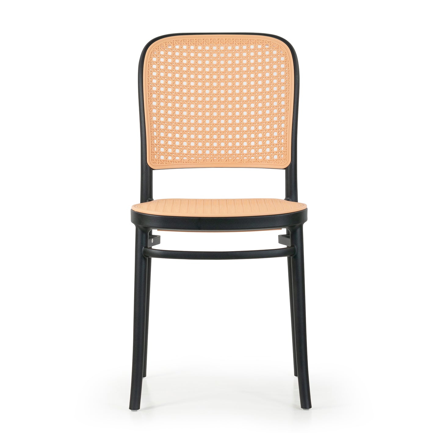 Set of 2 Balto Black Plastic Dining Chair with Rattan Detail