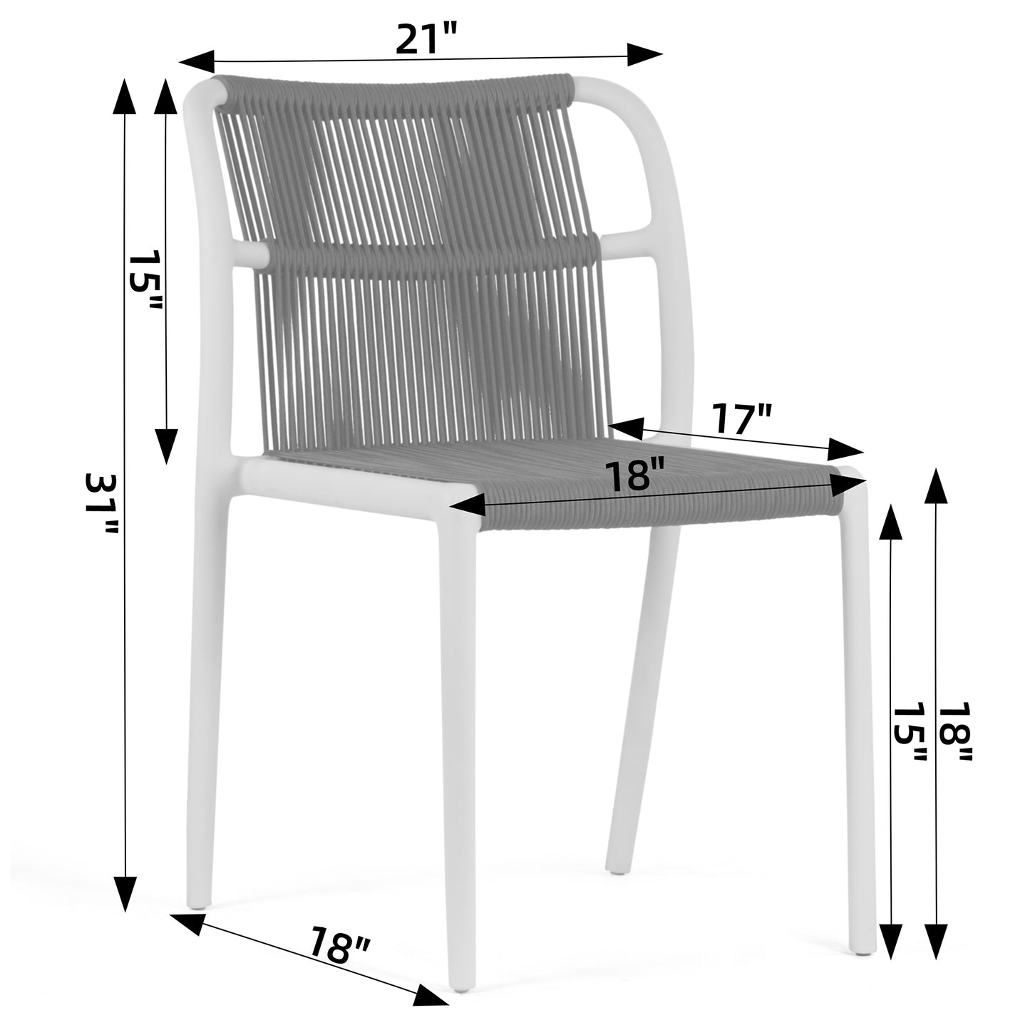 Set of 2 Belden Brown Woven Rope Fabric Dining Chair with Plastic Frame
