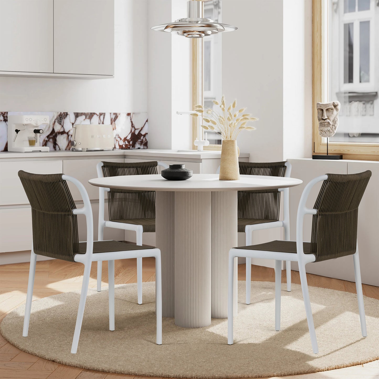 Set of 2 Belden Brown Woven Rope Fabric Dining Chair with Plastic Frame