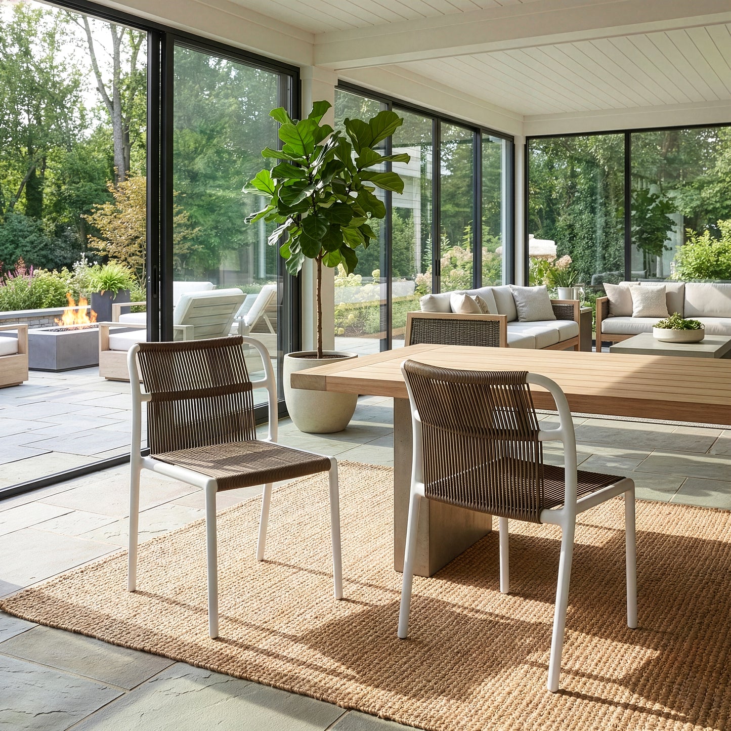 Set of 2 Belden Brown Woven Rope Fabric Dining Chair with Plastic Frame