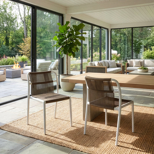 Set of 2 Belden Brown Woven Rope Fabric Dining Chair with Plastic Frame
