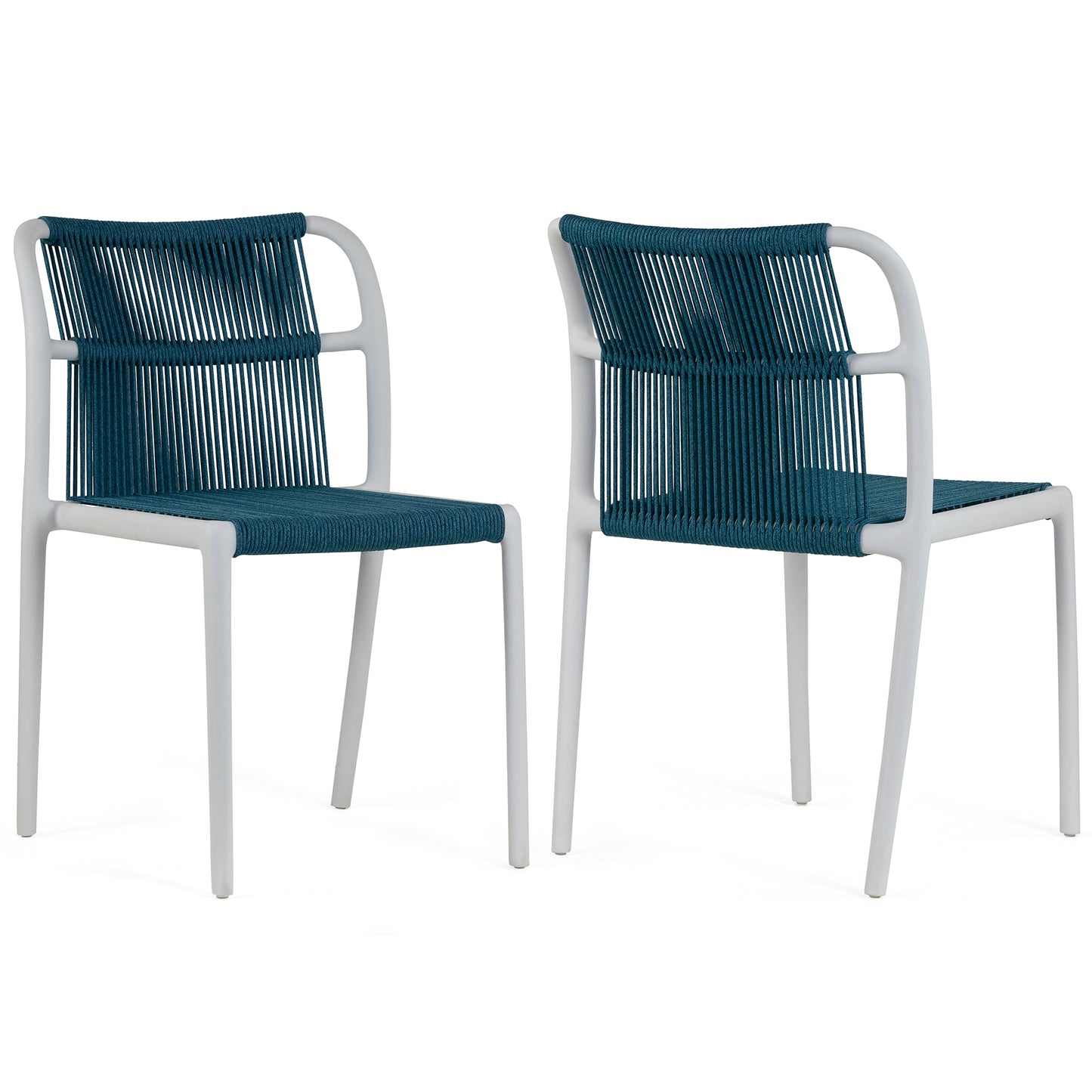 Set of 2 Belden Blue Woven Rope Fabric Dining Chair with Plastic Frame