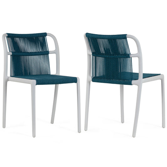 Set of 2 Belden Blue Woven Rope Fabric Dining Chair with Plastic Frame