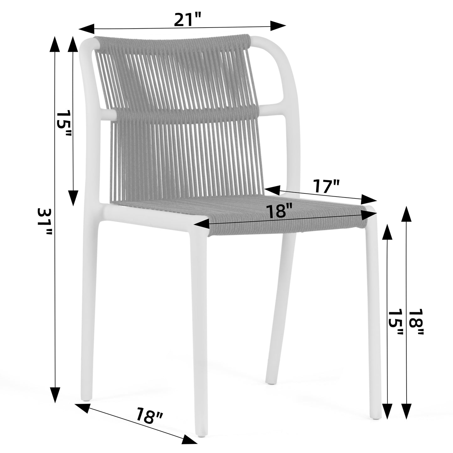 Set of 2 Belden Blue Woven Rope Fabric Dining Chair with Plastic Frame