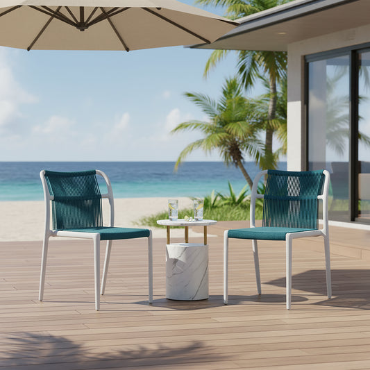 Set of 2 Belden Blue Woven Rope Fabric Dining Chair with Plastic Frame