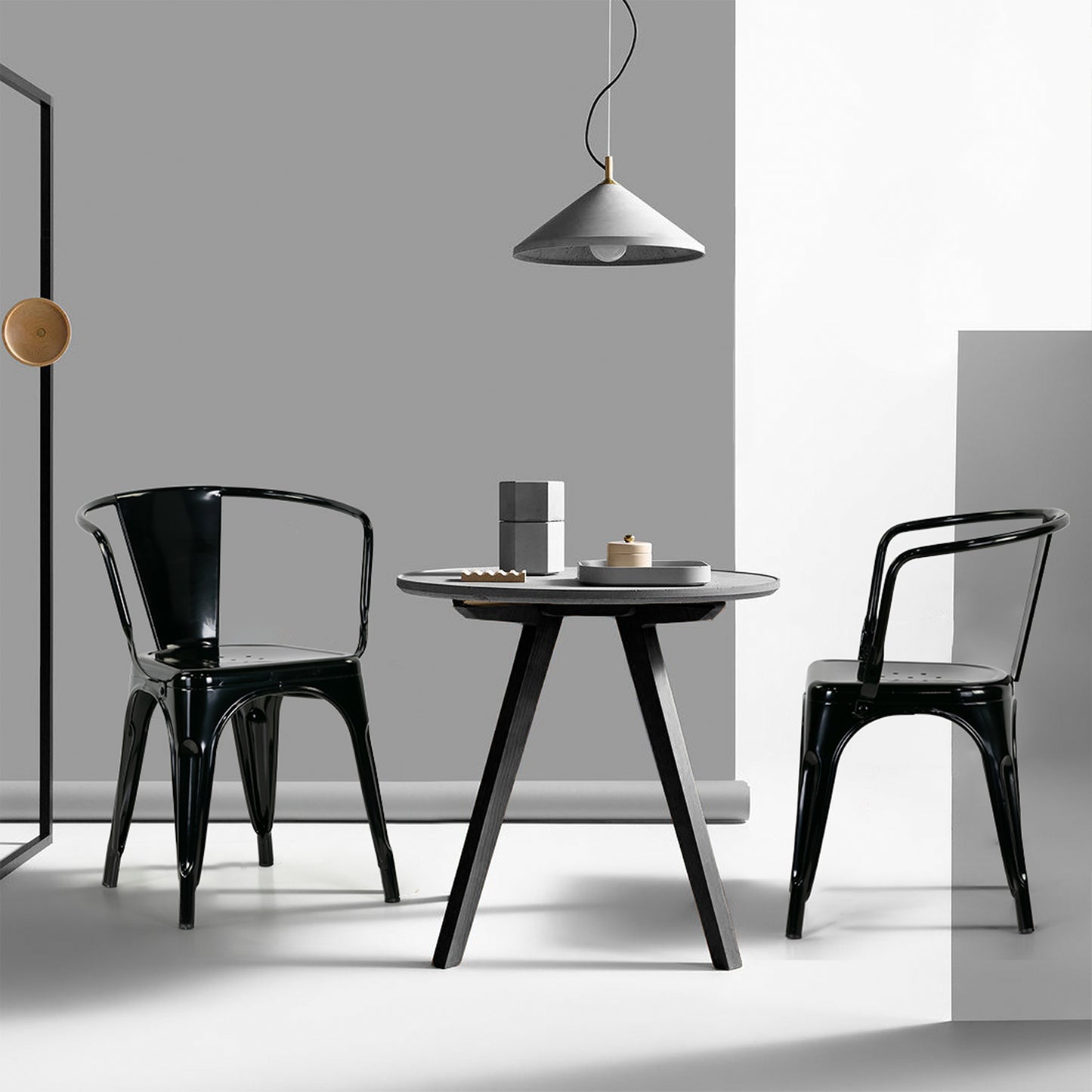 Set of 2 Baruna Black Metal Dining Chairs with Open Back