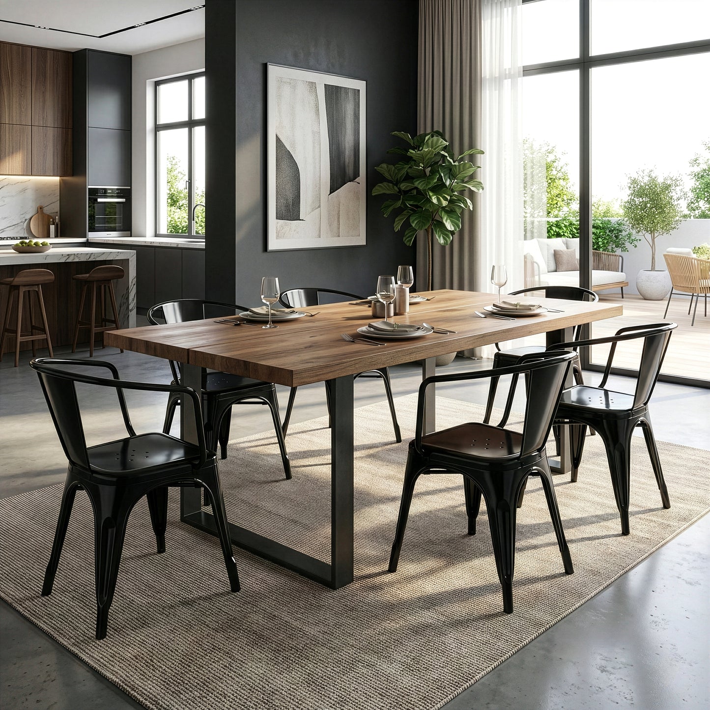 Set of 2 Baruna Black Metal Dining Chairs with Open Back