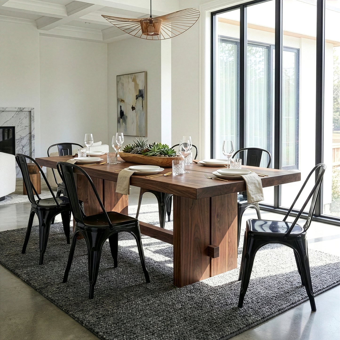 Set of 2 Bash Black Metal Dining Chairs with High Back