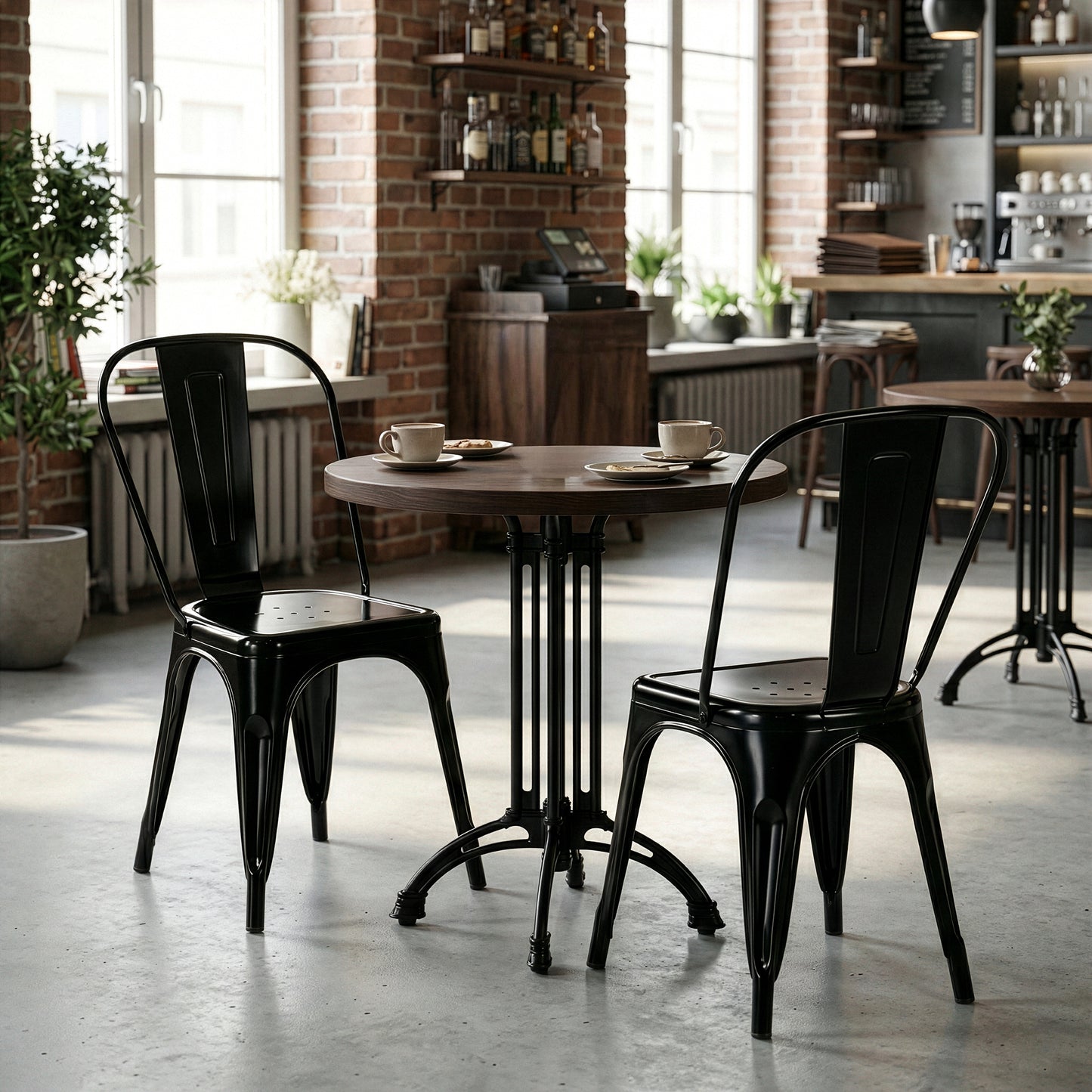 Set of 2 Bash Black Metal Dining Chairs with High Back
