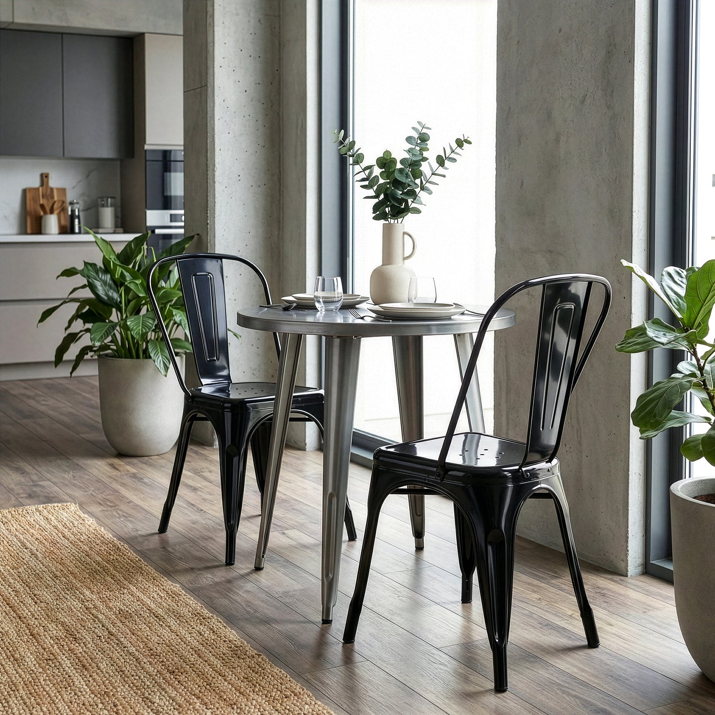 Set of 2 Bash Black Metal Dining Chairs with High Back