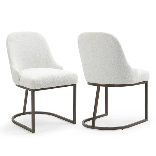 Set of 2 Ayane White Boucle Fabric Dining Chair with Iron Legs