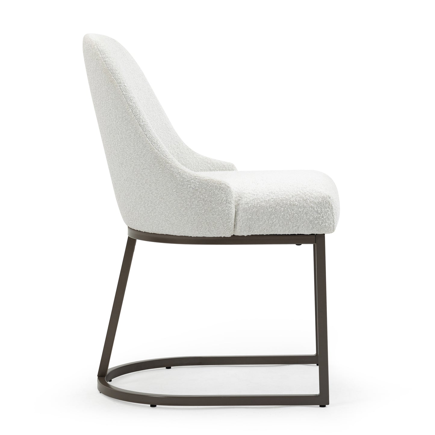 Set of 2 Ayane White Boucle Fabric Dining Chair with Iron Legs