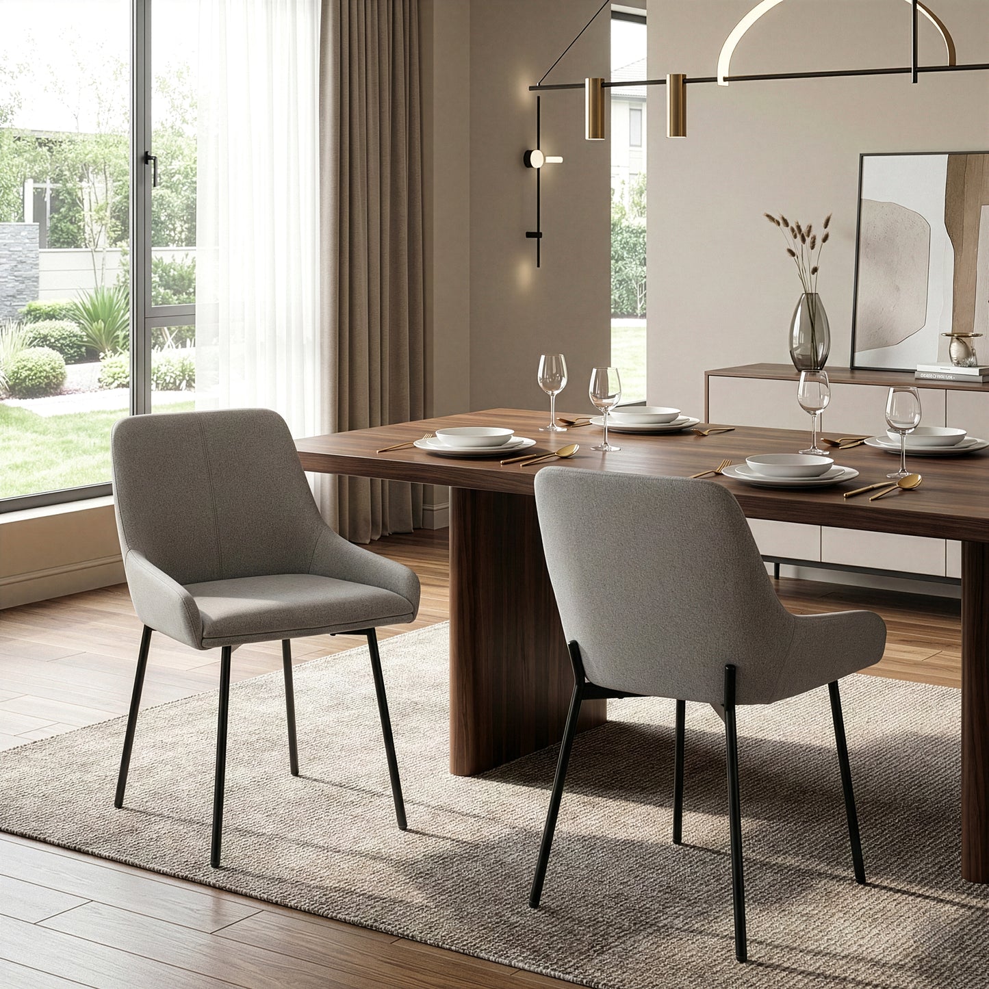 Set of 2 Banner Gray Fabric Dining Chair with Iron Legs
