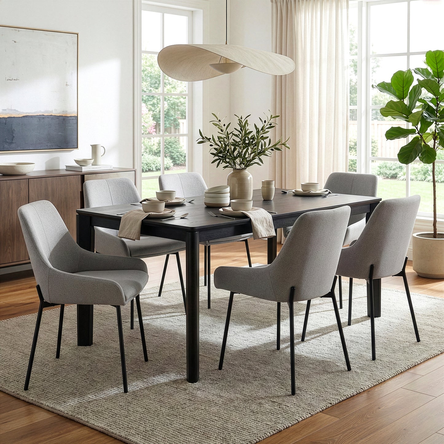 Set of 2 Banner Gray Fabric Dining Chair with Iron Legs