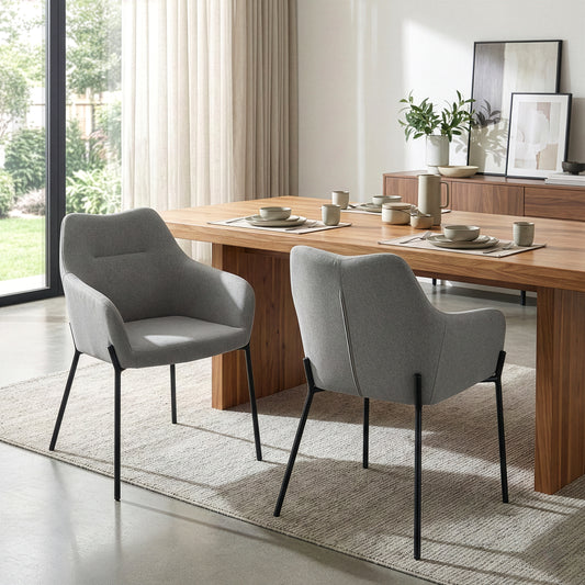 Set of 2 Baran Gray Fabric Dining Chair with Iron Accent Legs