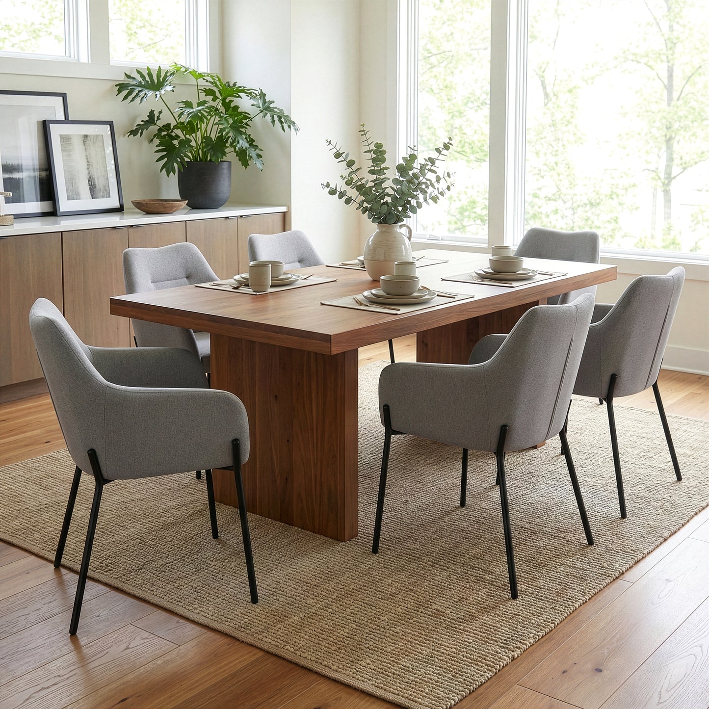 Set of 2 Baran Gray Fabric Dining Chair with Iron Accent Legs