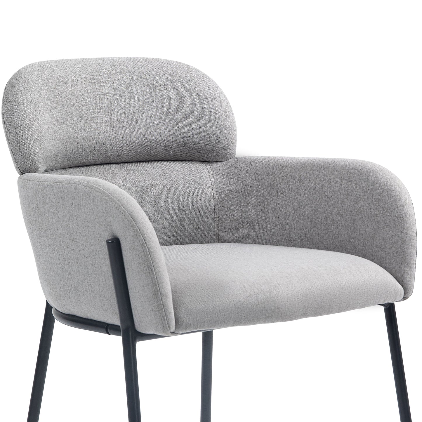 Set of 2 Barber Gray Tufted Fabric Dining Chair with Black Iron Accent Legs
