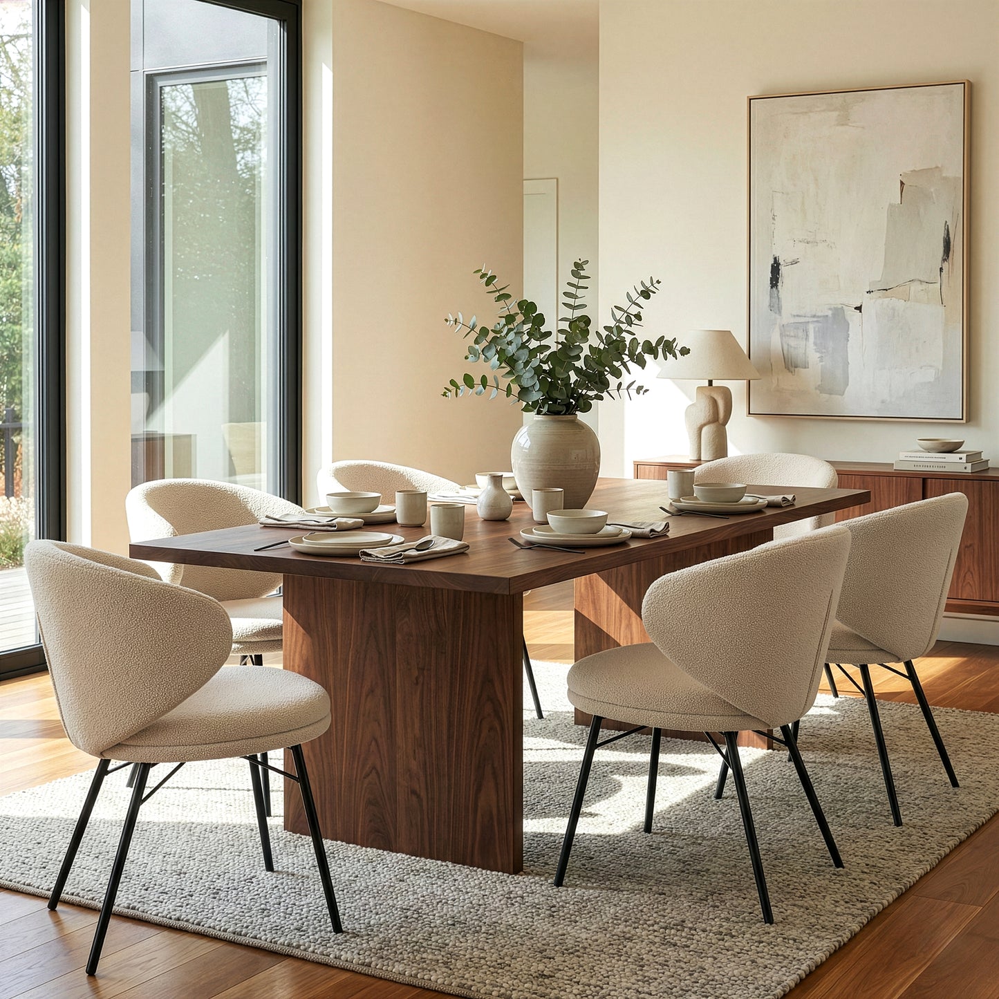 Set of 2 Barclay White Fabric Dining Chair with Black Iron Legs
