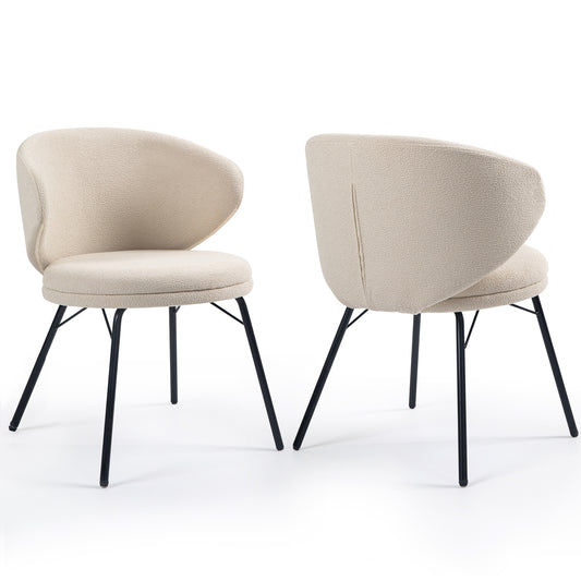 Set of 2 Barclay White Fabric Dining Chair with Black Iron Legs