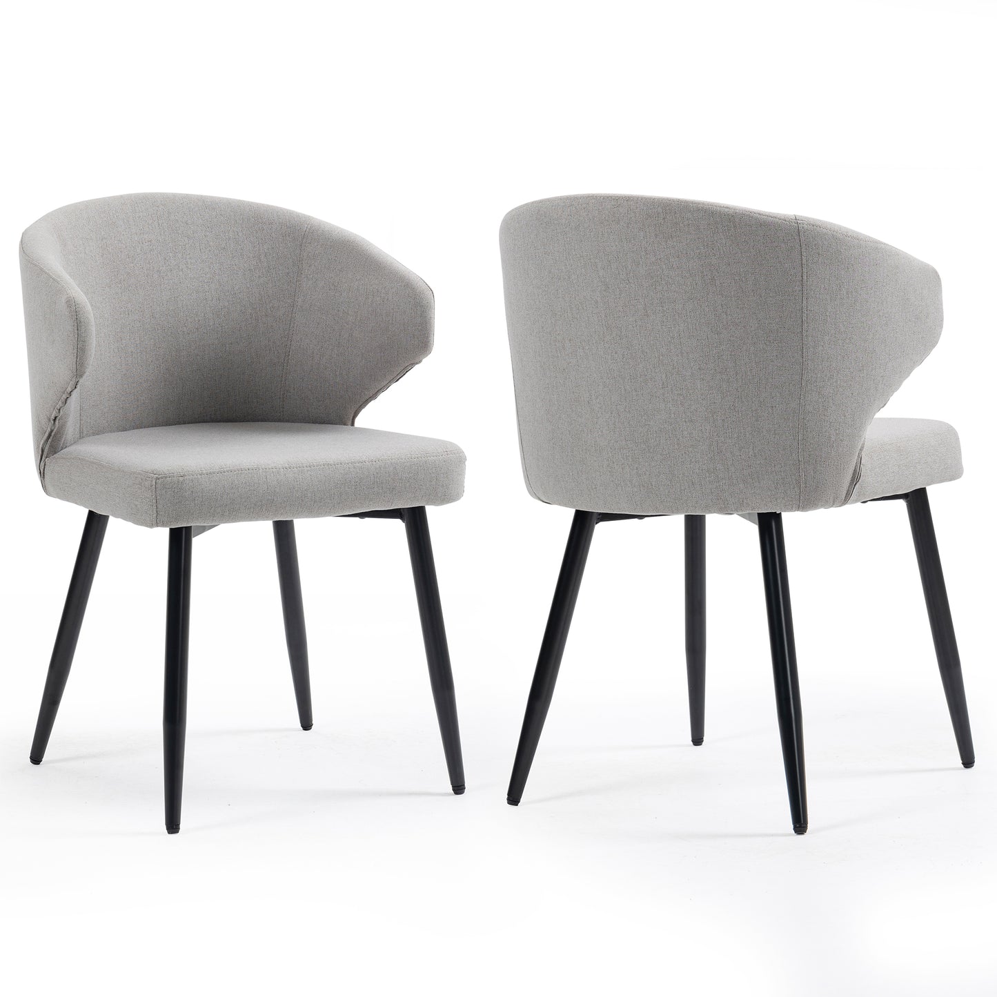 Set of 2 Bard Gray Fabric Dining Chair with Black Iron Legs