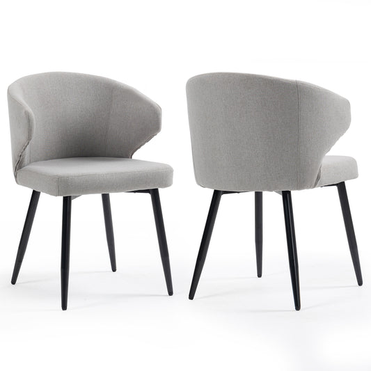 Set of 2 Bard Gray Fabric Dining Chair with Black Iron Legs