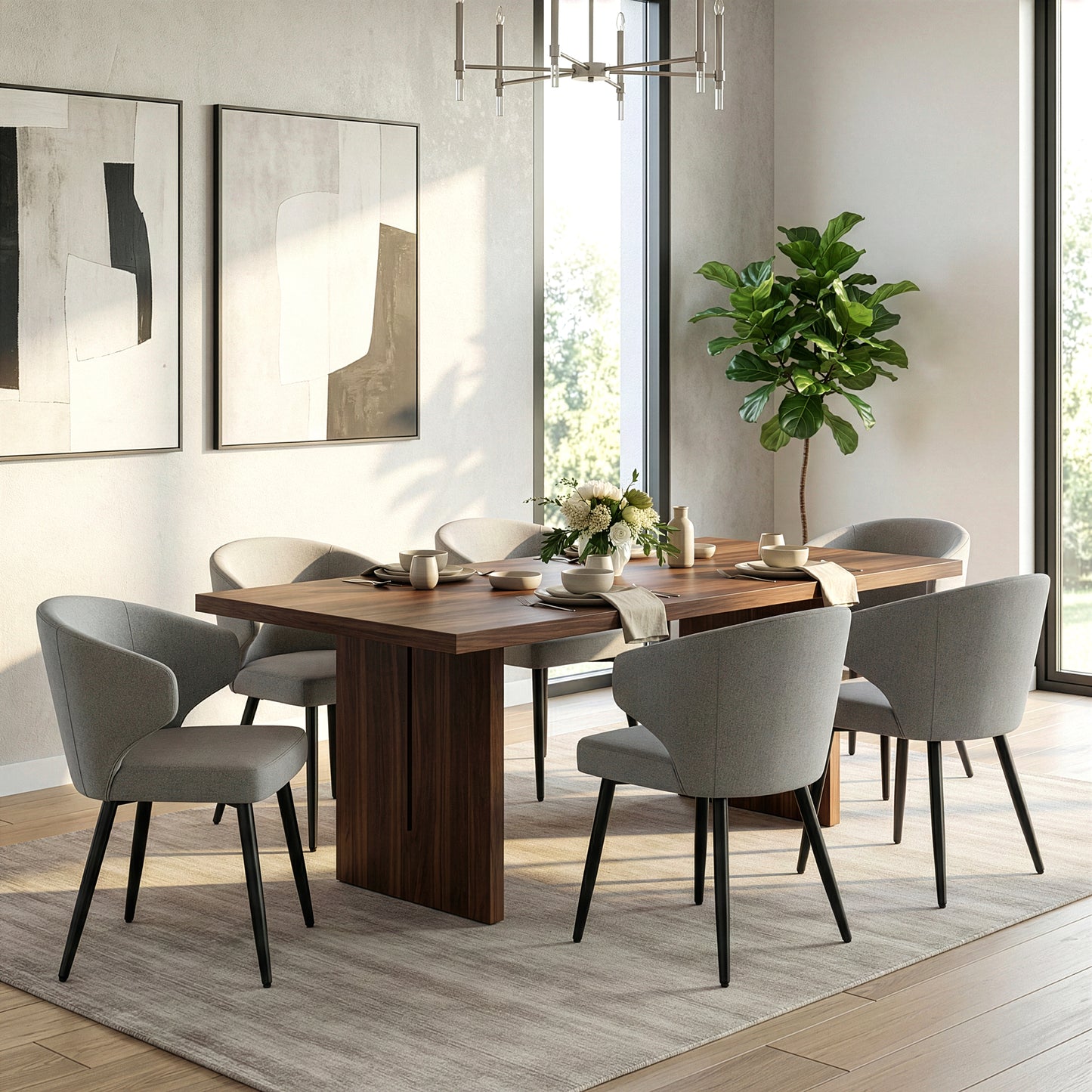 Set of 2 Bard Gray Fabric Dining Chair with Black Iron Legs