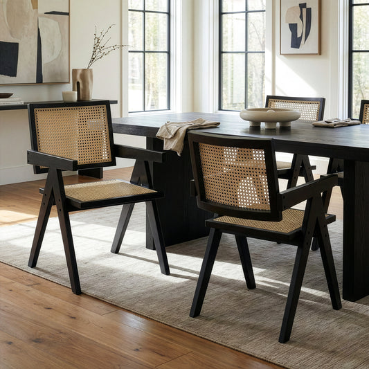 Set of 2 Bardot Black Wooden Dining Chair with Rattan Back