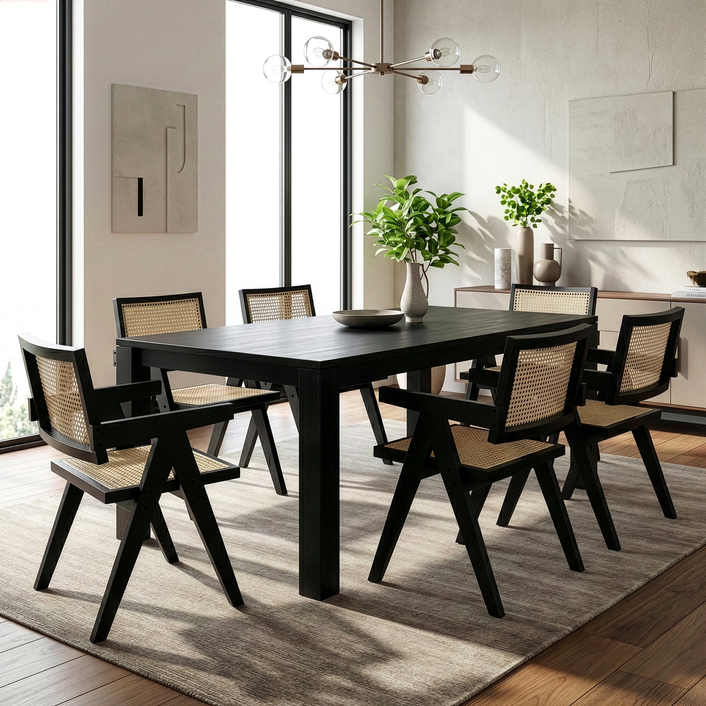 Set of 2 Bardot Black Wooden Dining Chair with Rattan Back