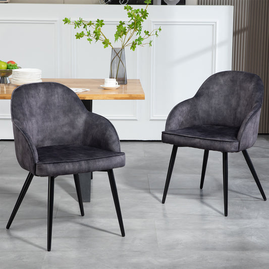 Set of 2 Batia Gray Velvet Fabric Dining Chairs with Black Iron Legs