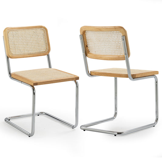 Set of 2 Barnaby Natural Wooden Dining Chair with Chrome Legs