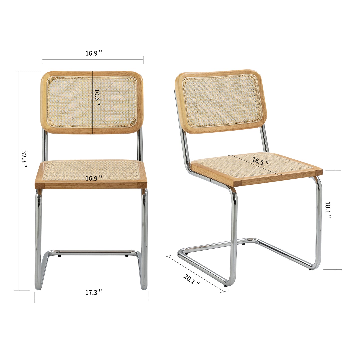Set of 2 Barnaby Natural Wooden Dining Chair with Chrome Legs