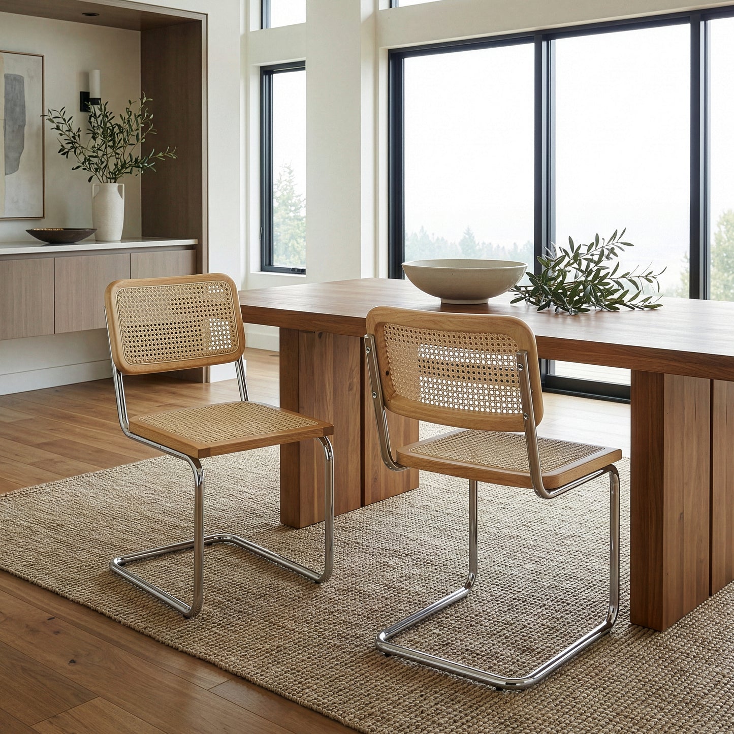 Set of 2 Barnaby Natural Wooden Dining Chair with Chrome Legs