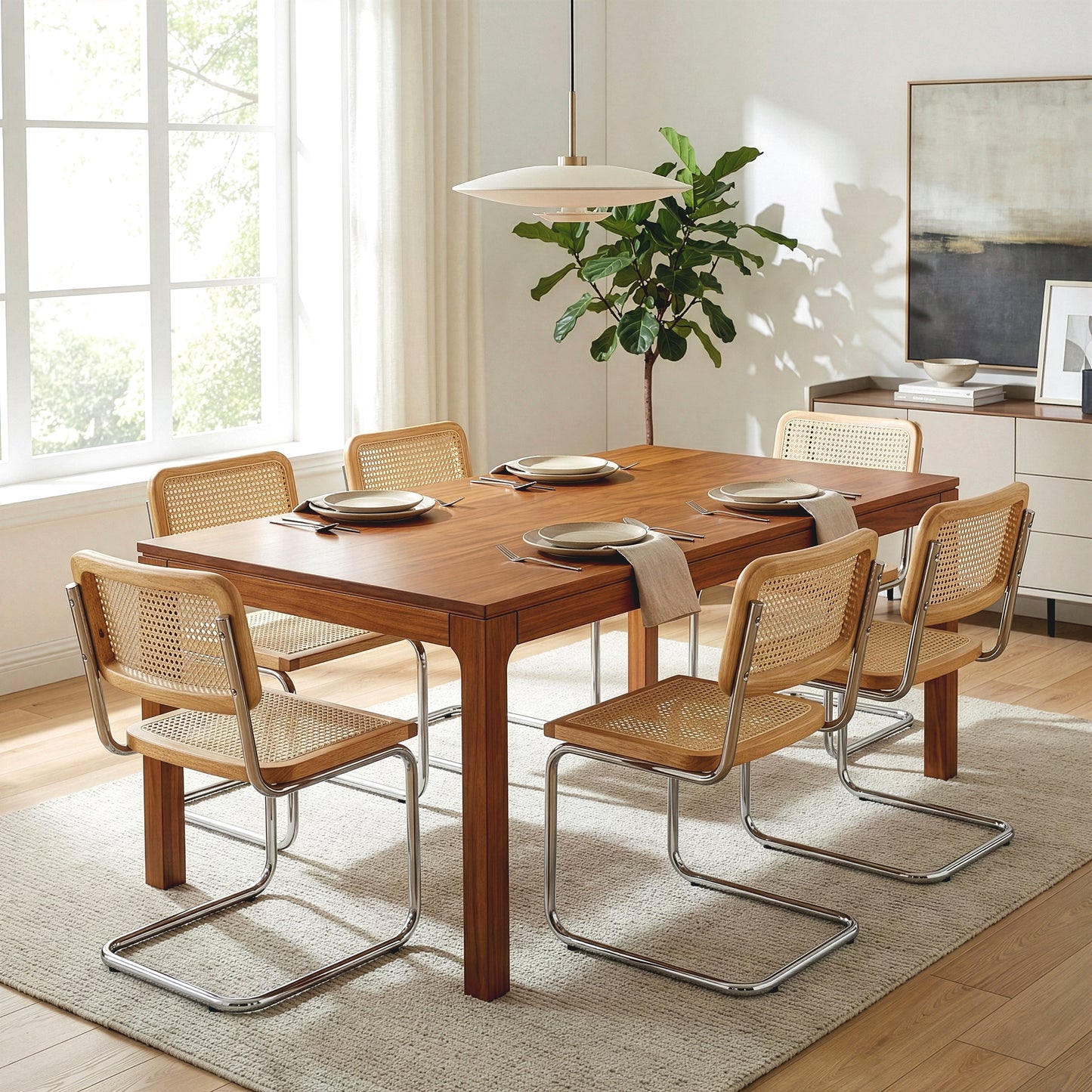 Set of 2 Barnaby Natural Wooden Dining Chair with Chrome Legs