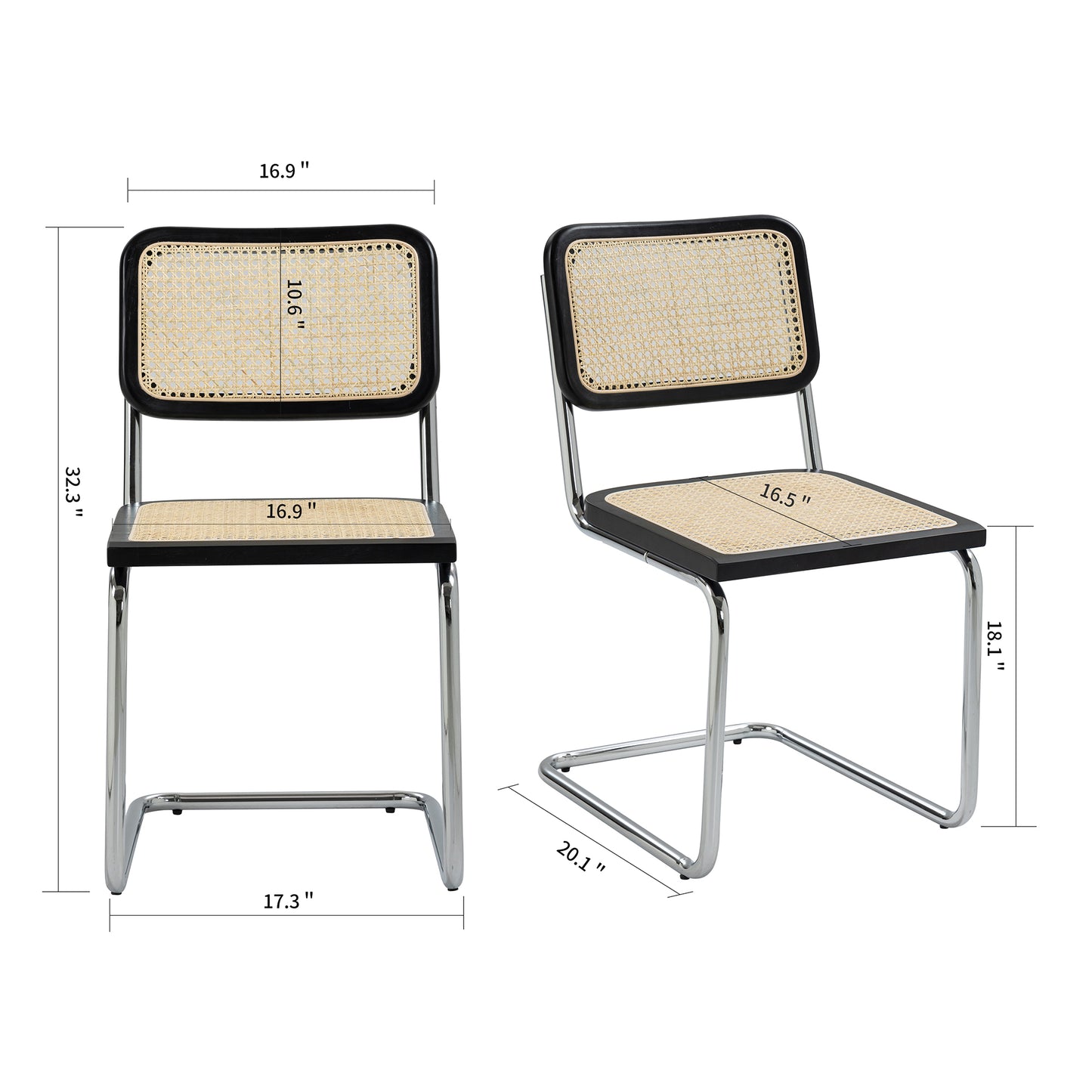 Set of 2 Barnaby Black Wooden Dining Chair with Chrome Legs