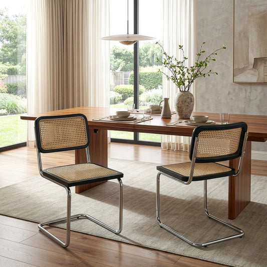 Set of 2 Barnaby Black Wooden Dining Chair with Chrome Legs